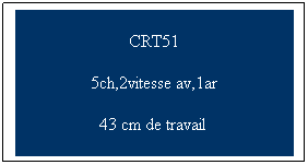 Zone de Texte: CRT51
5ch,2vitesse av,1ar
43 cm de travail  

